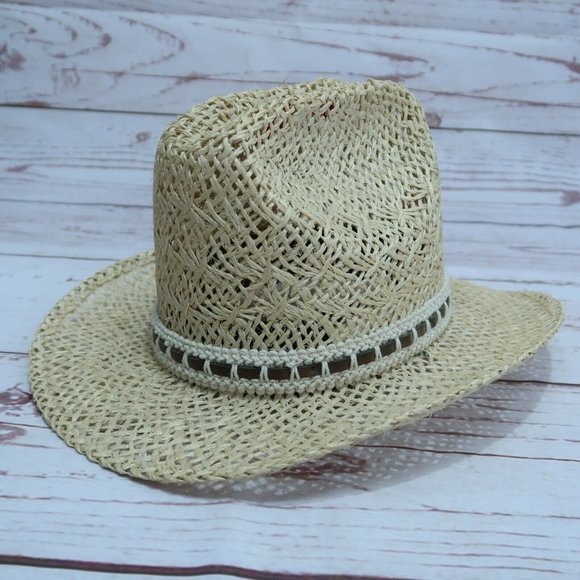 BAILEY U-ROLLIT Straw Western Rodeo Hat Brown Ribbon/Orange Feather - Size 6 3/4 - Picture 3 of 6